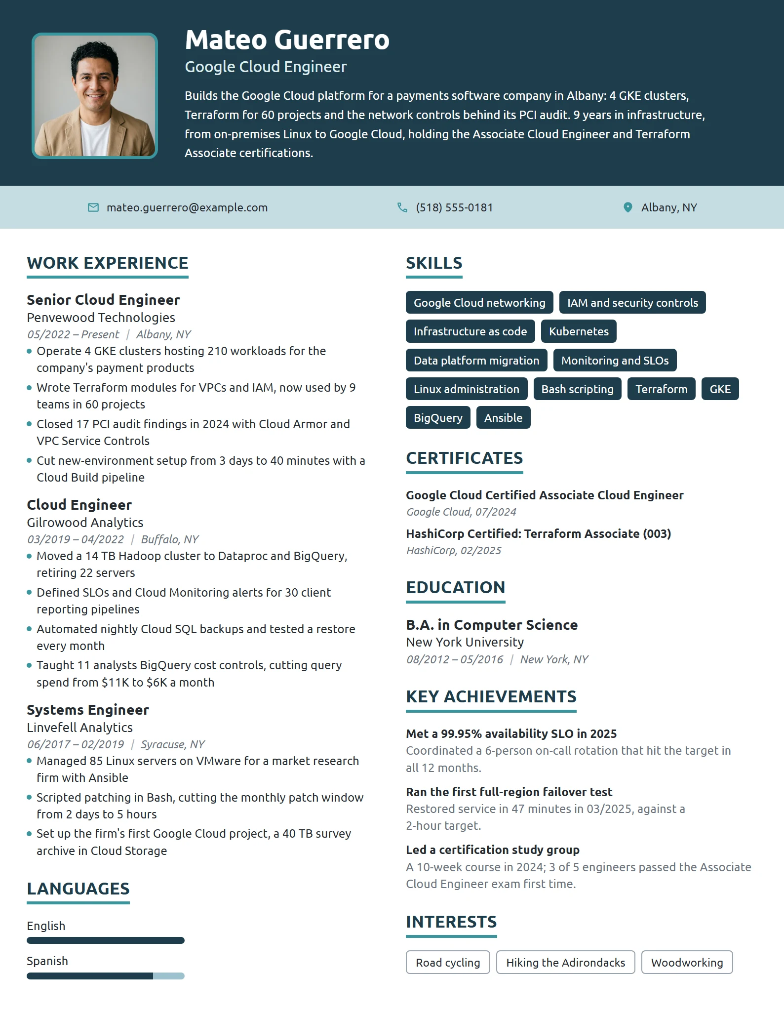 Google Cloud Engineer resume example