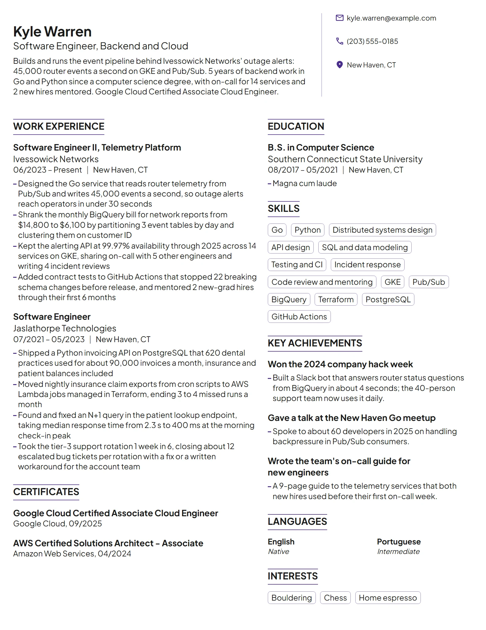 Google resume example