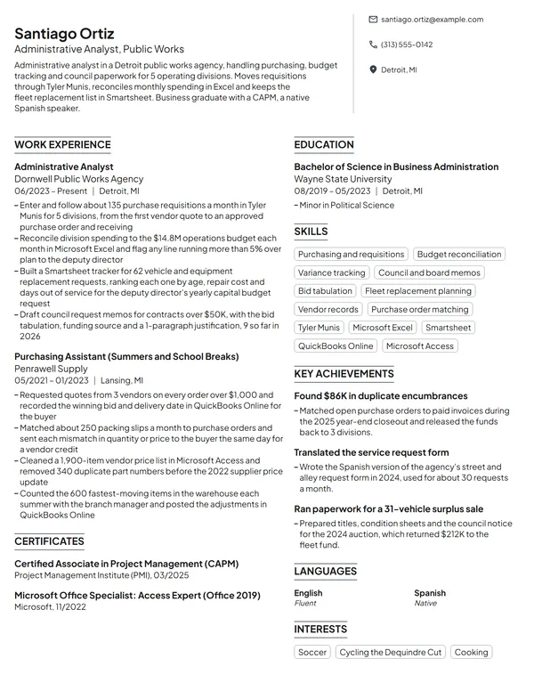 Administrative Analyst resume example