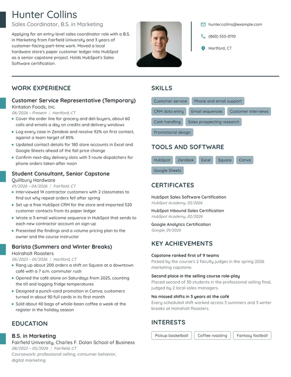 Recent Graduate with No Experience resume example