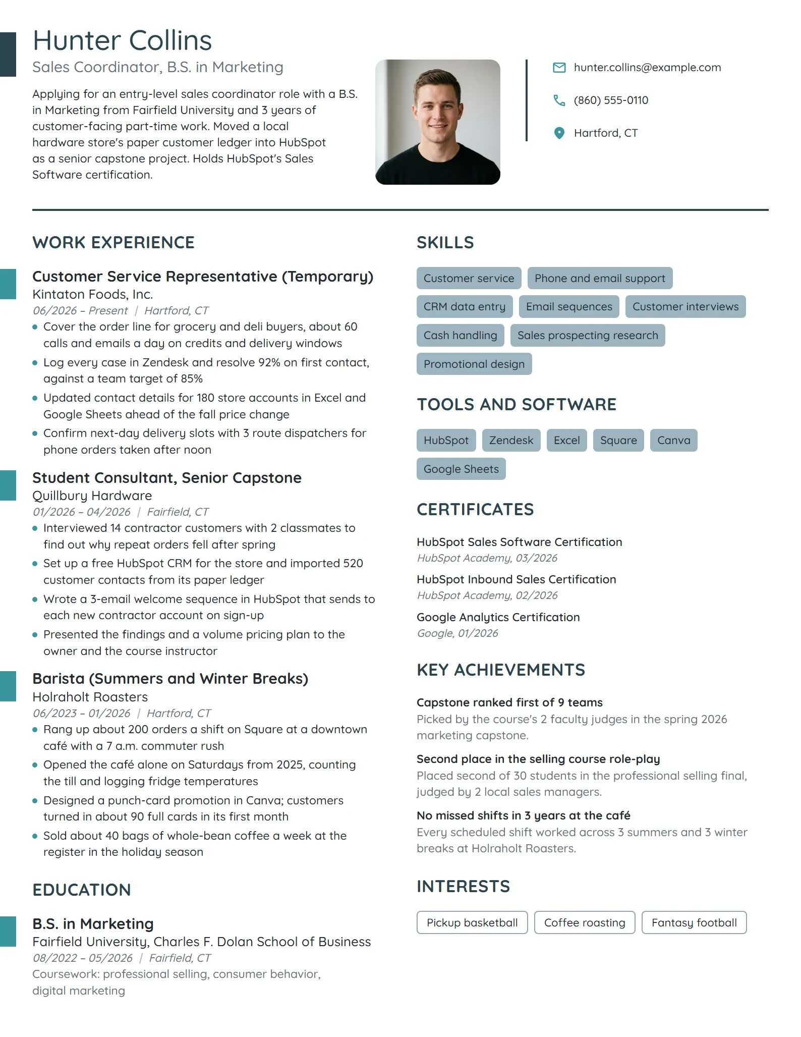 Recent Graduate with No Experience resume example