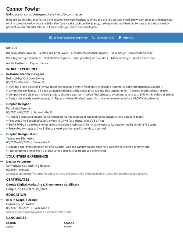 In-House Graphic Designer resume example