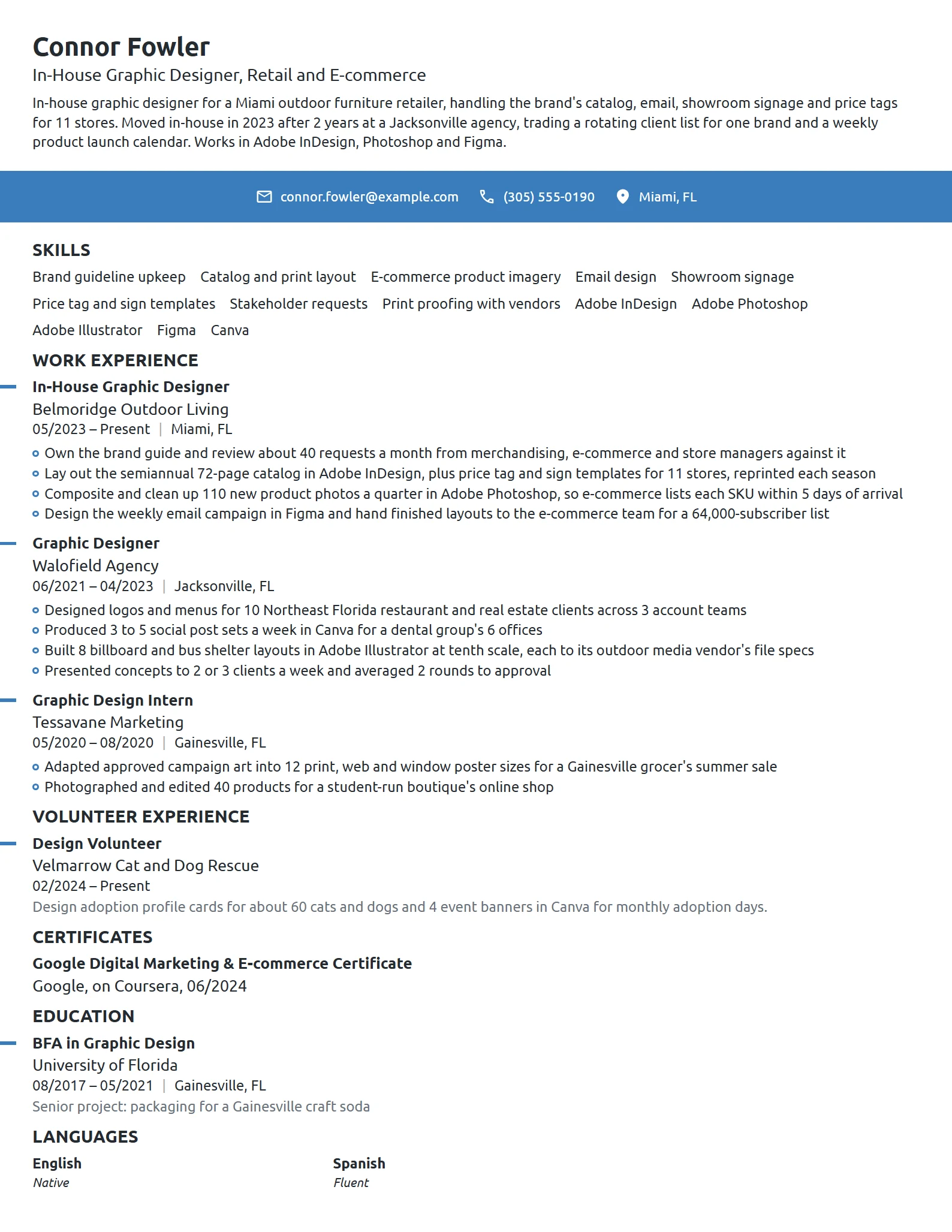 In-House Graphic Designer resume example