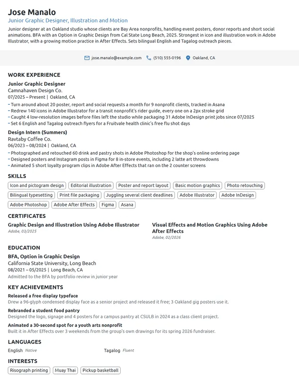 Junior Graphic Designer resume example