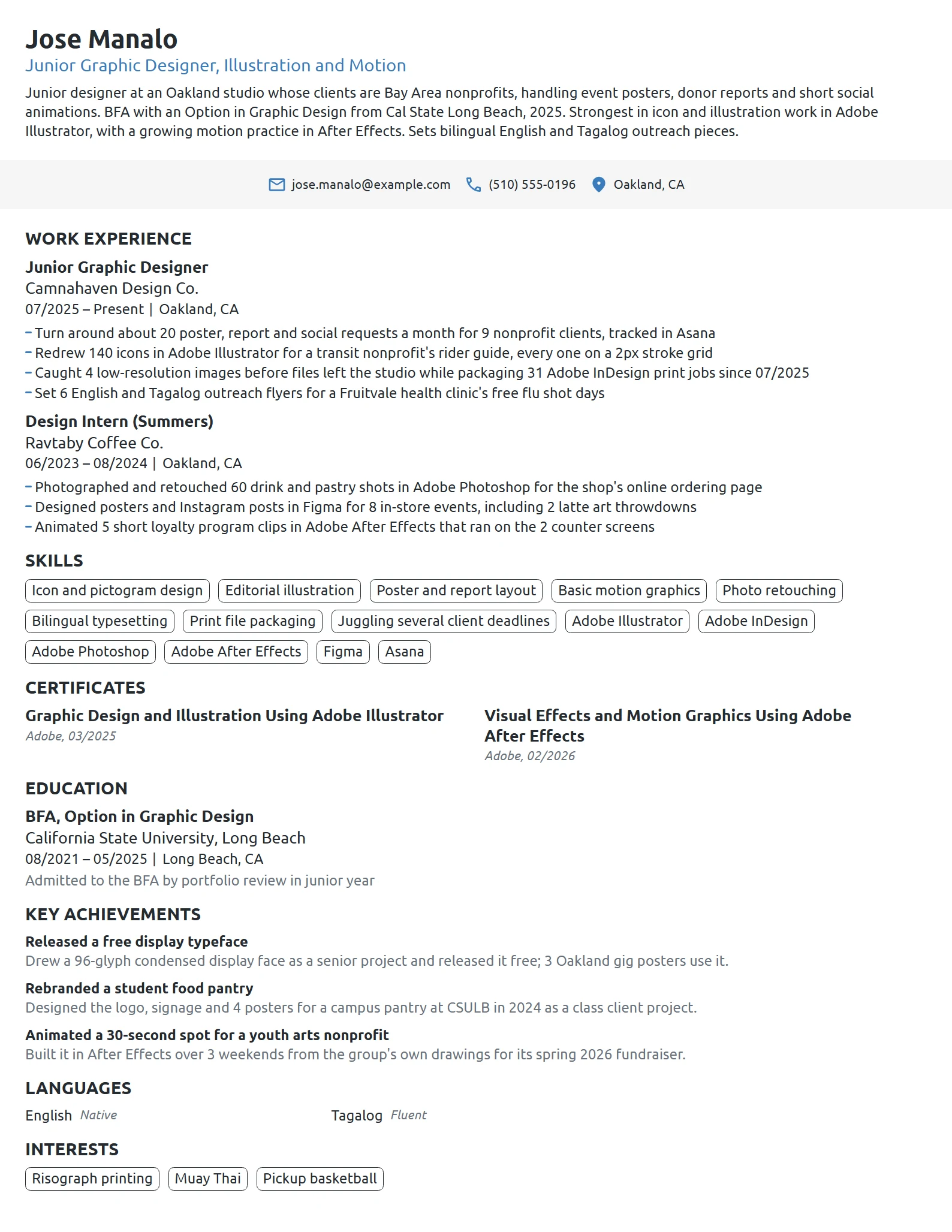 Junior Graphic Designer resume example