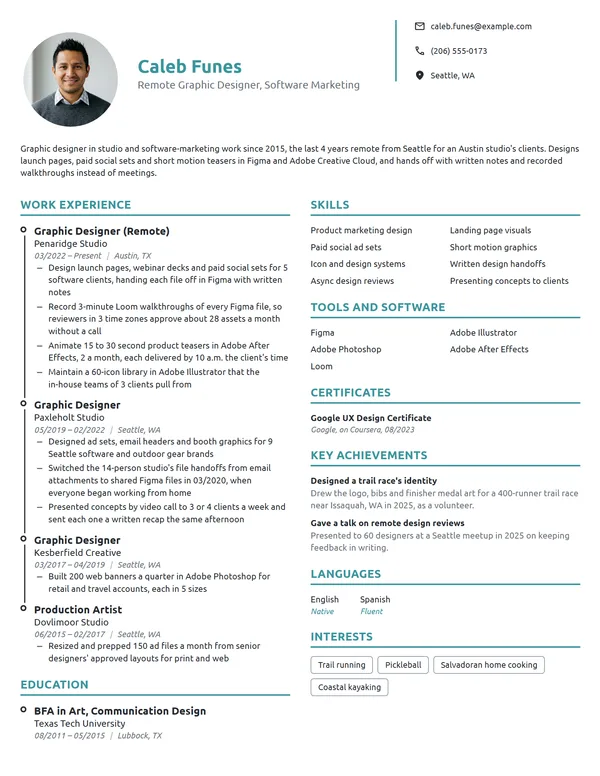 Remote Graphic Designer resume example