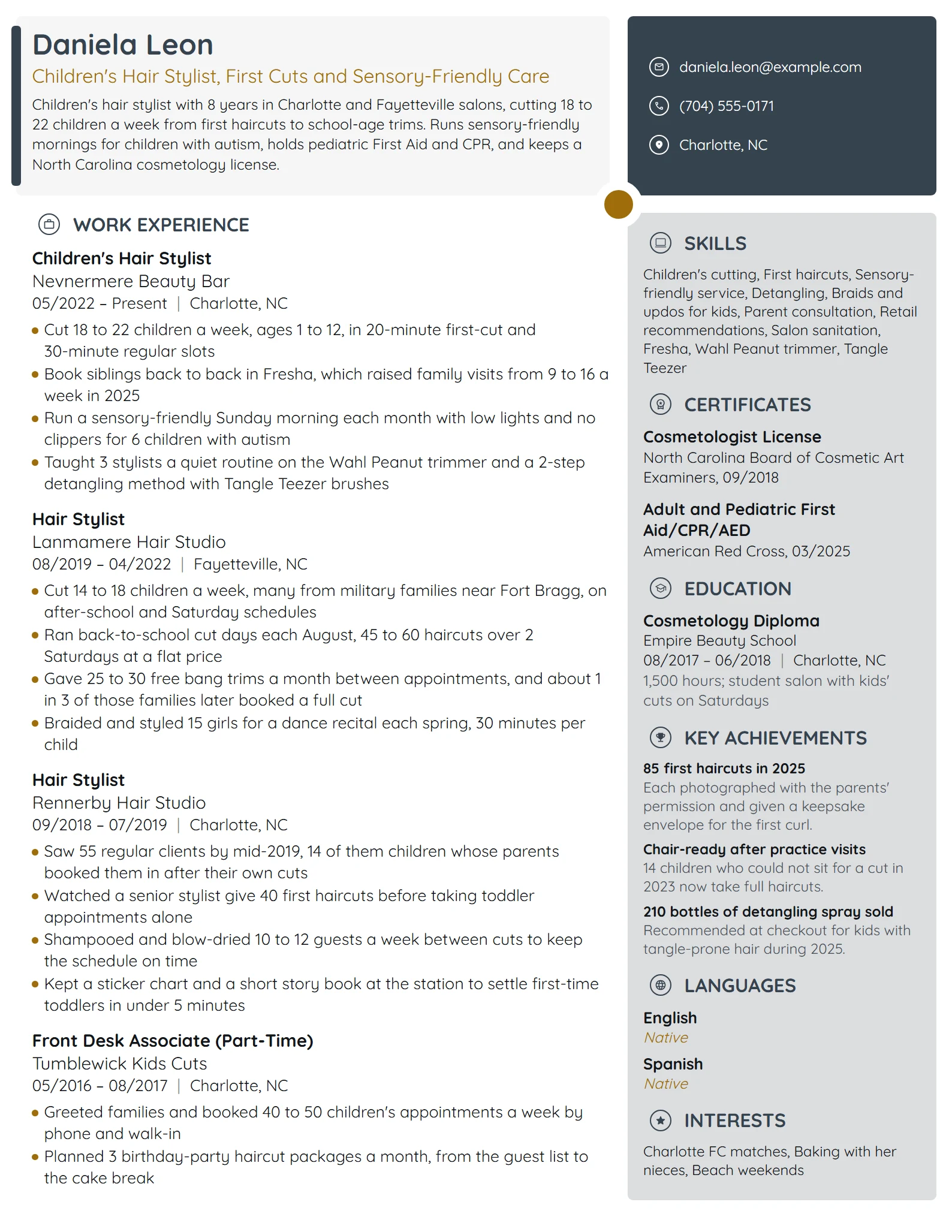 Children's Hair Stylist resume example