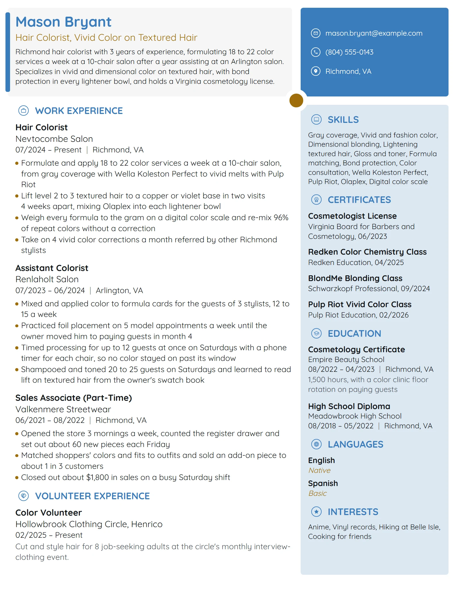 Hair Colorist resume example