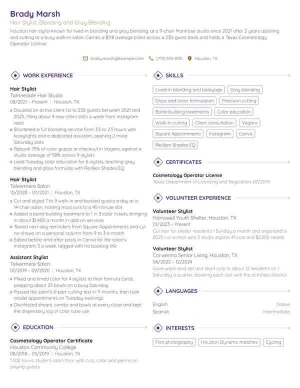Hair Stylist resume example