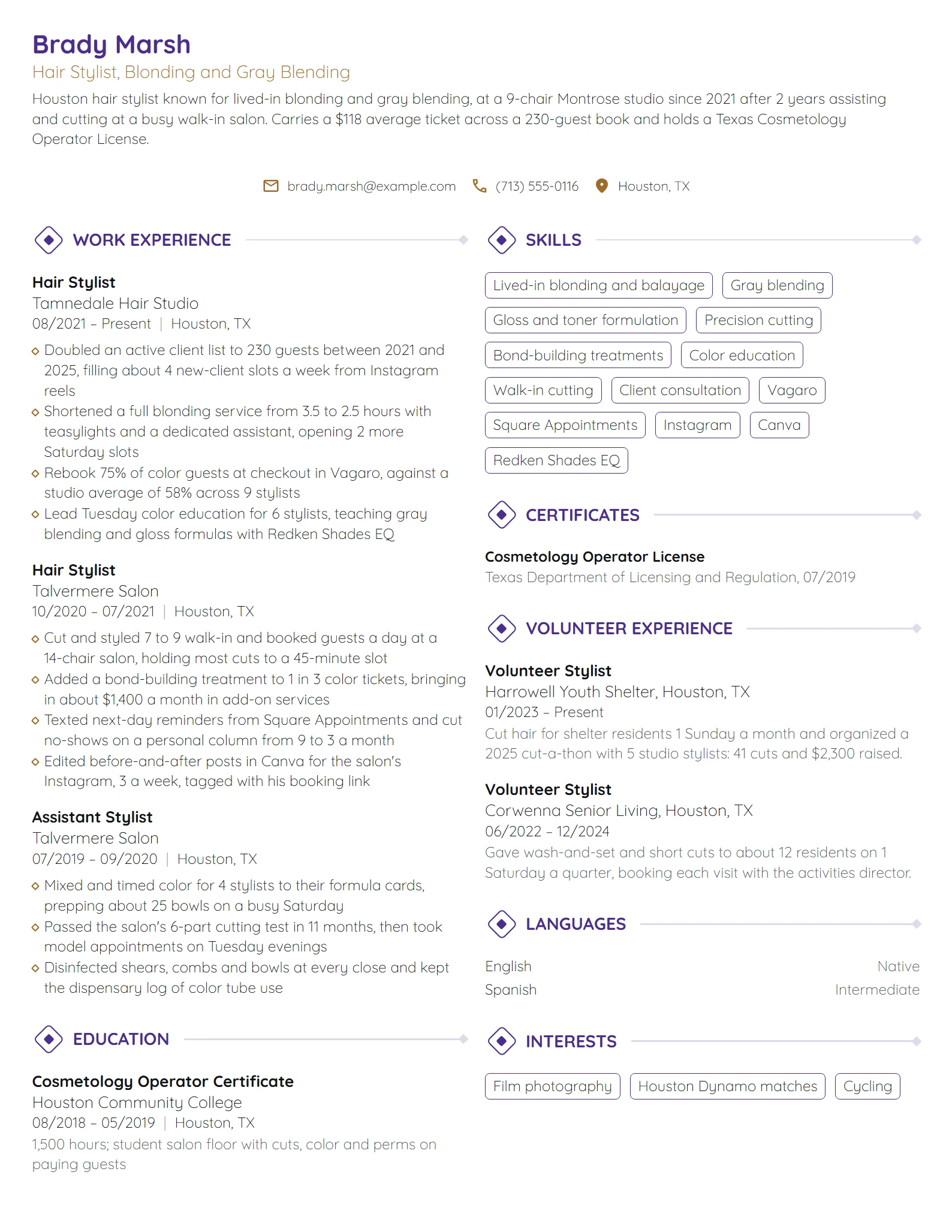 Hair Stylist resume example