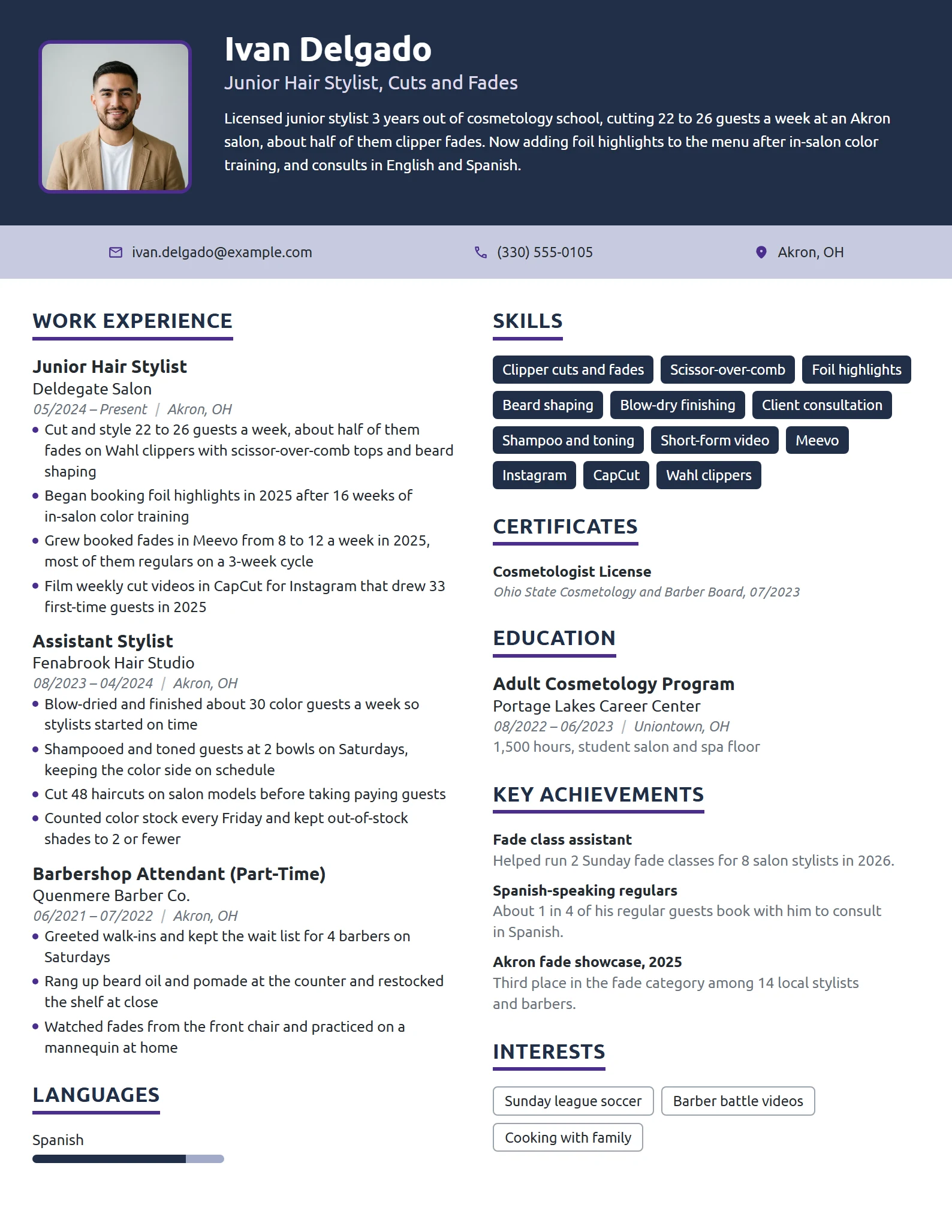 Junior Hair Stylist resume example