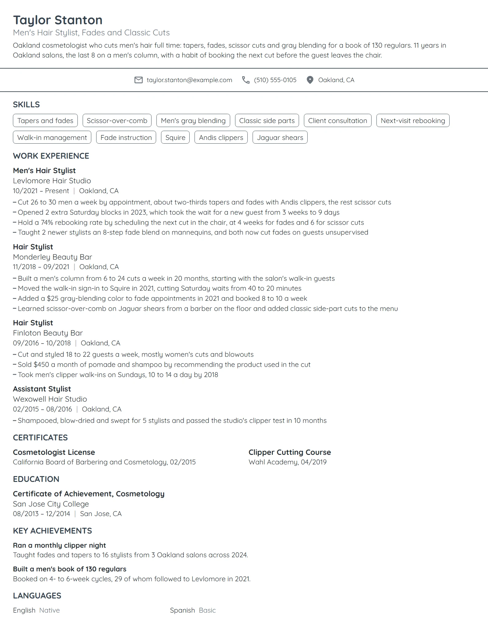 Men's Hair Stylist resume example