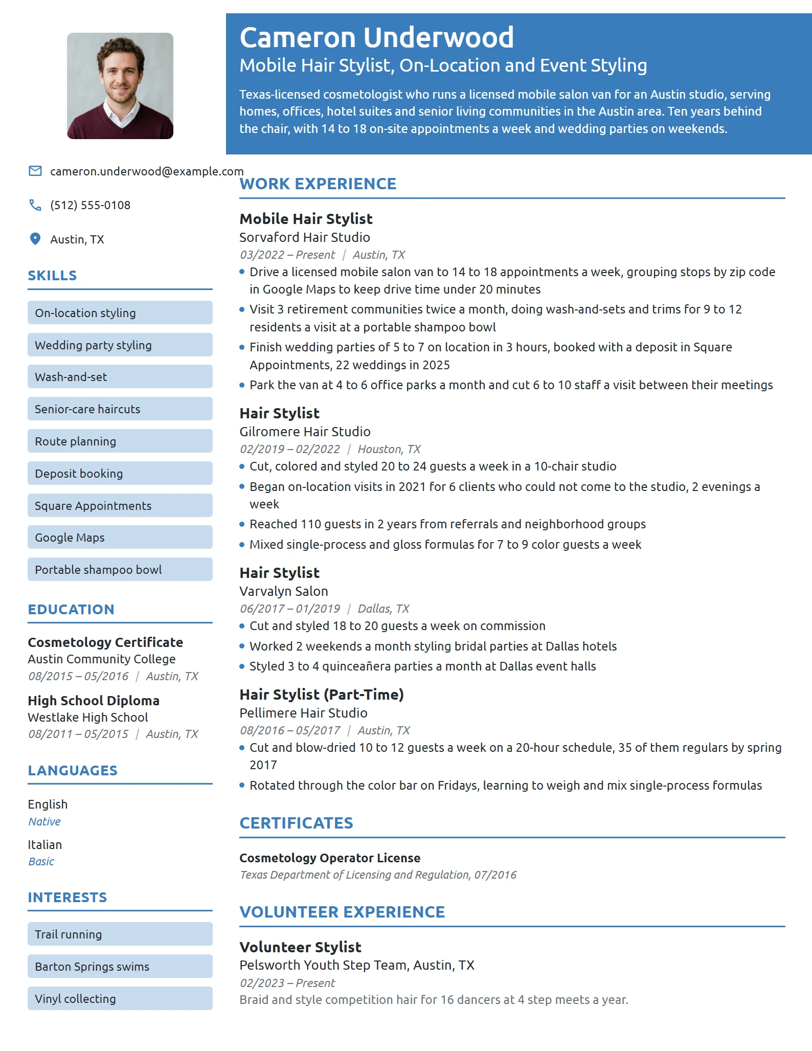 Mobile Hair Stylist resume example