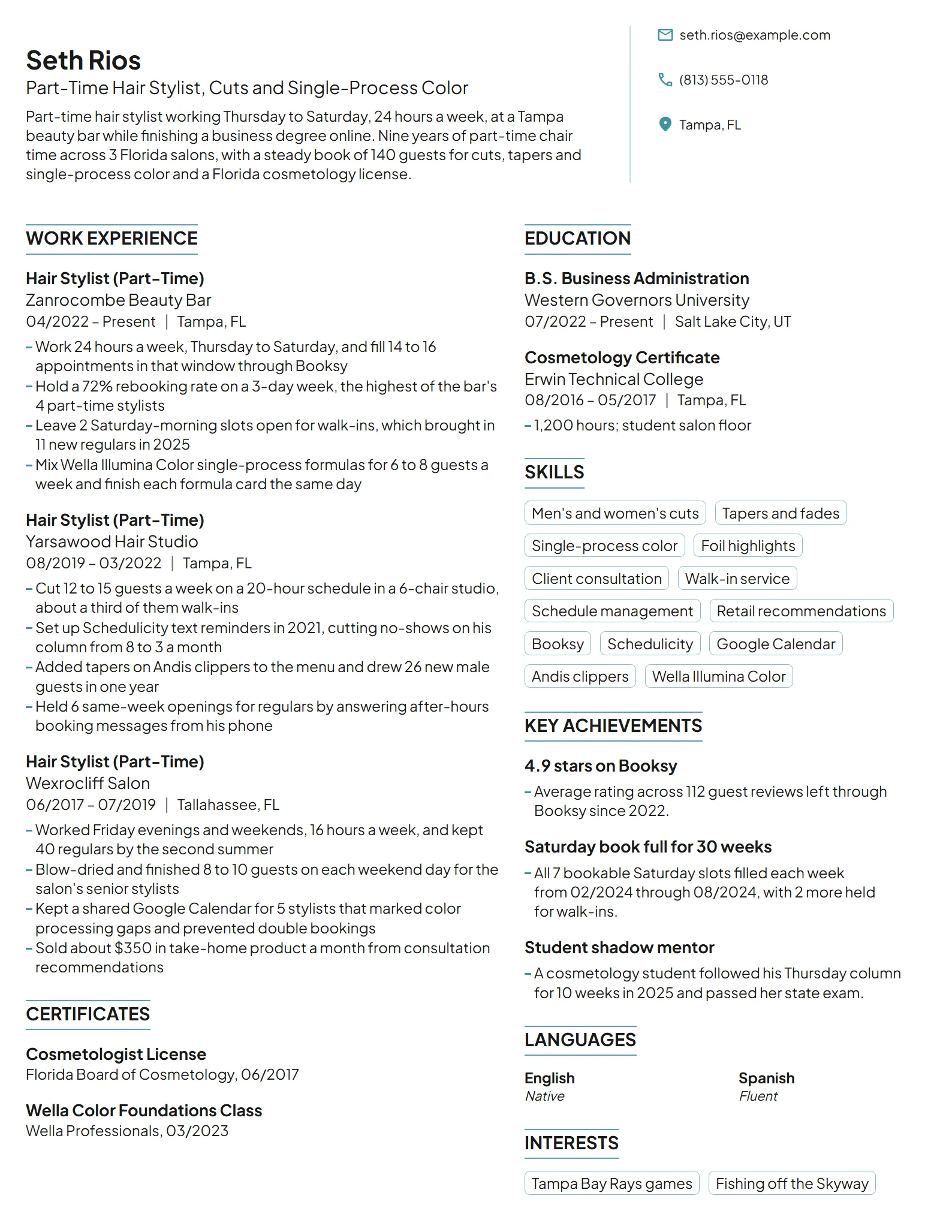 Part-Time Hair Stylist resume example