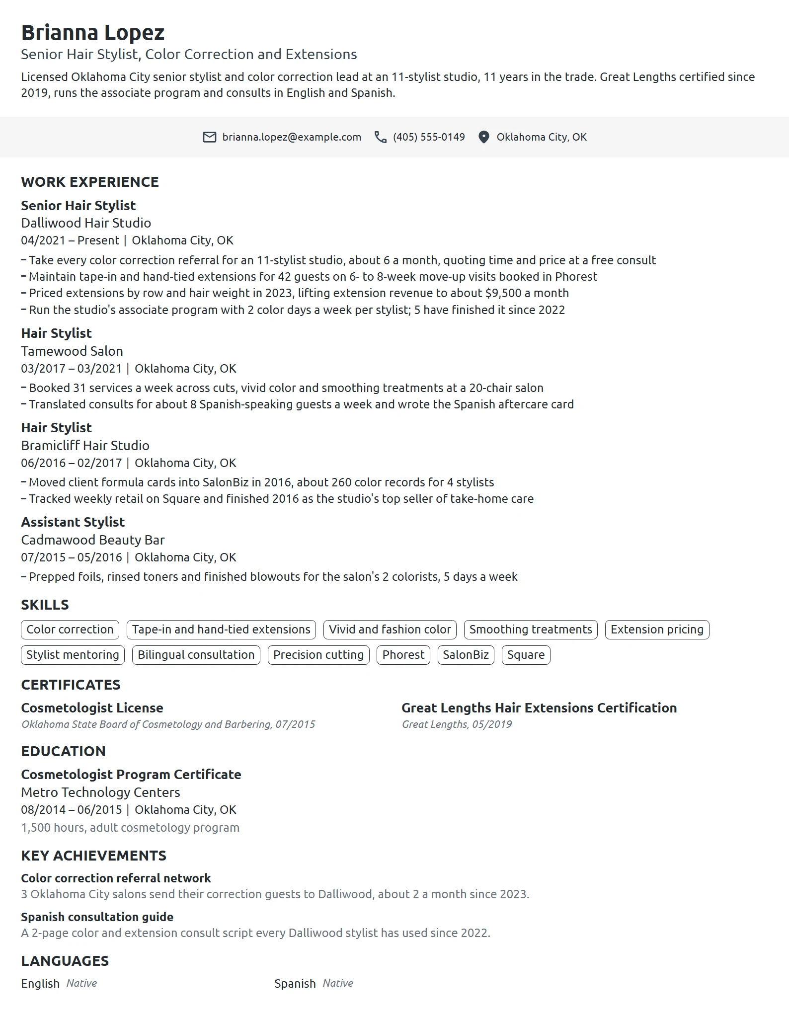 Senior Hair Stylist resume example