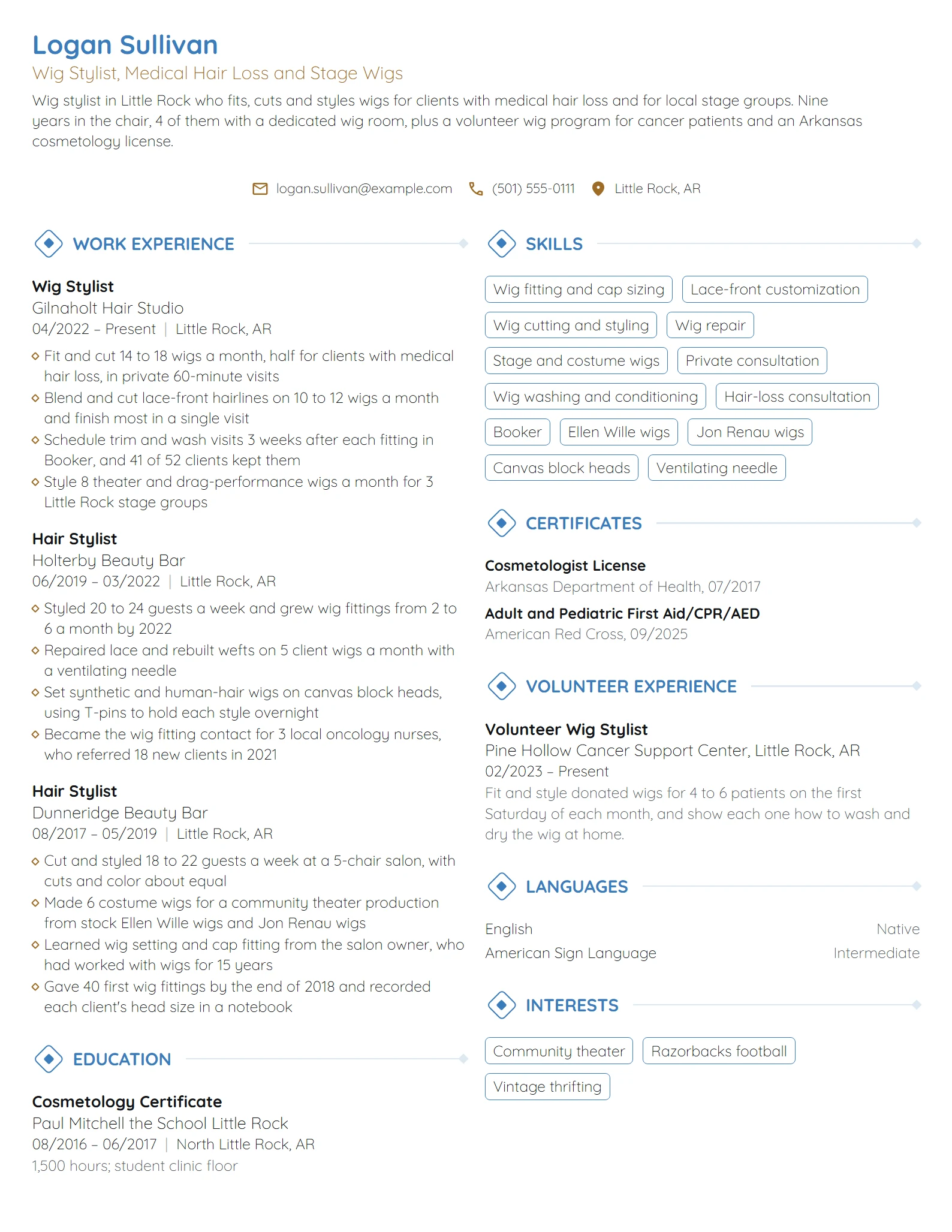 Wig Stylist resume example