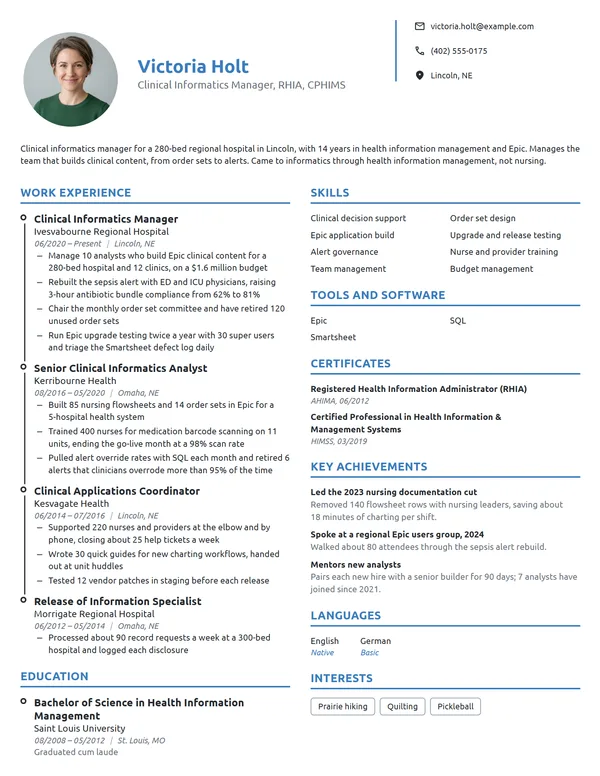 Clinical Informatics Manager resume example
