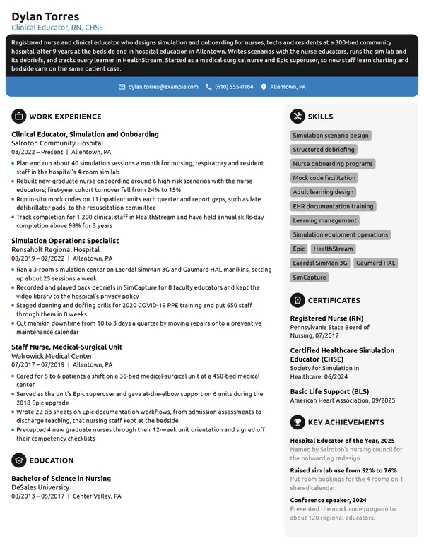 Healthcare Clinical Educator resume example