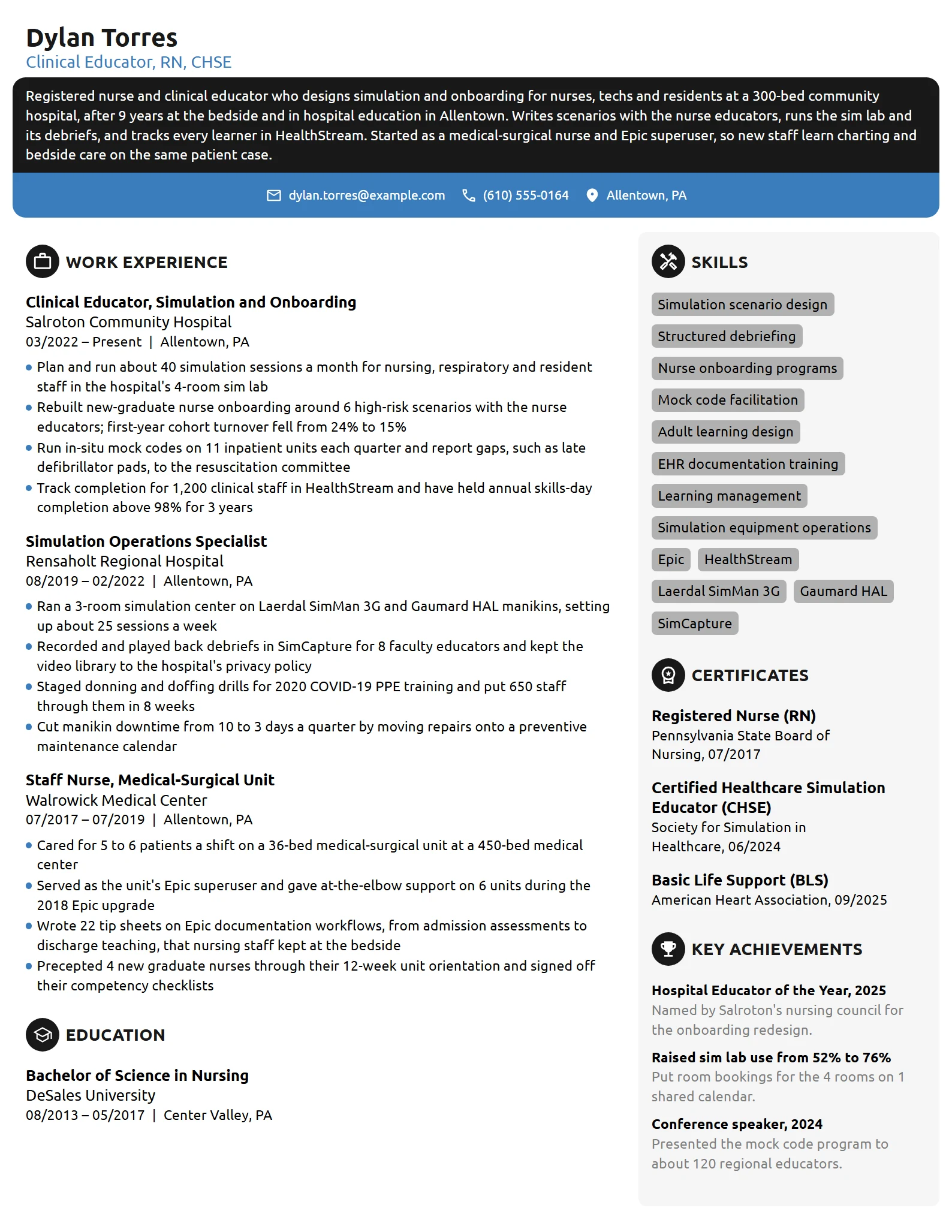 Healthcare Clinical Educator resume example