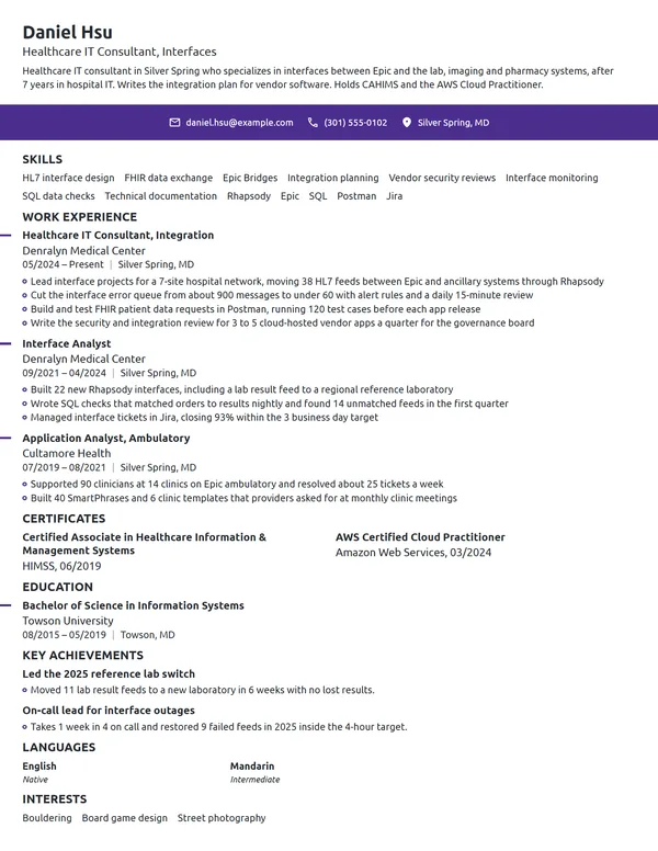 Healthcare IT Consultant resume example