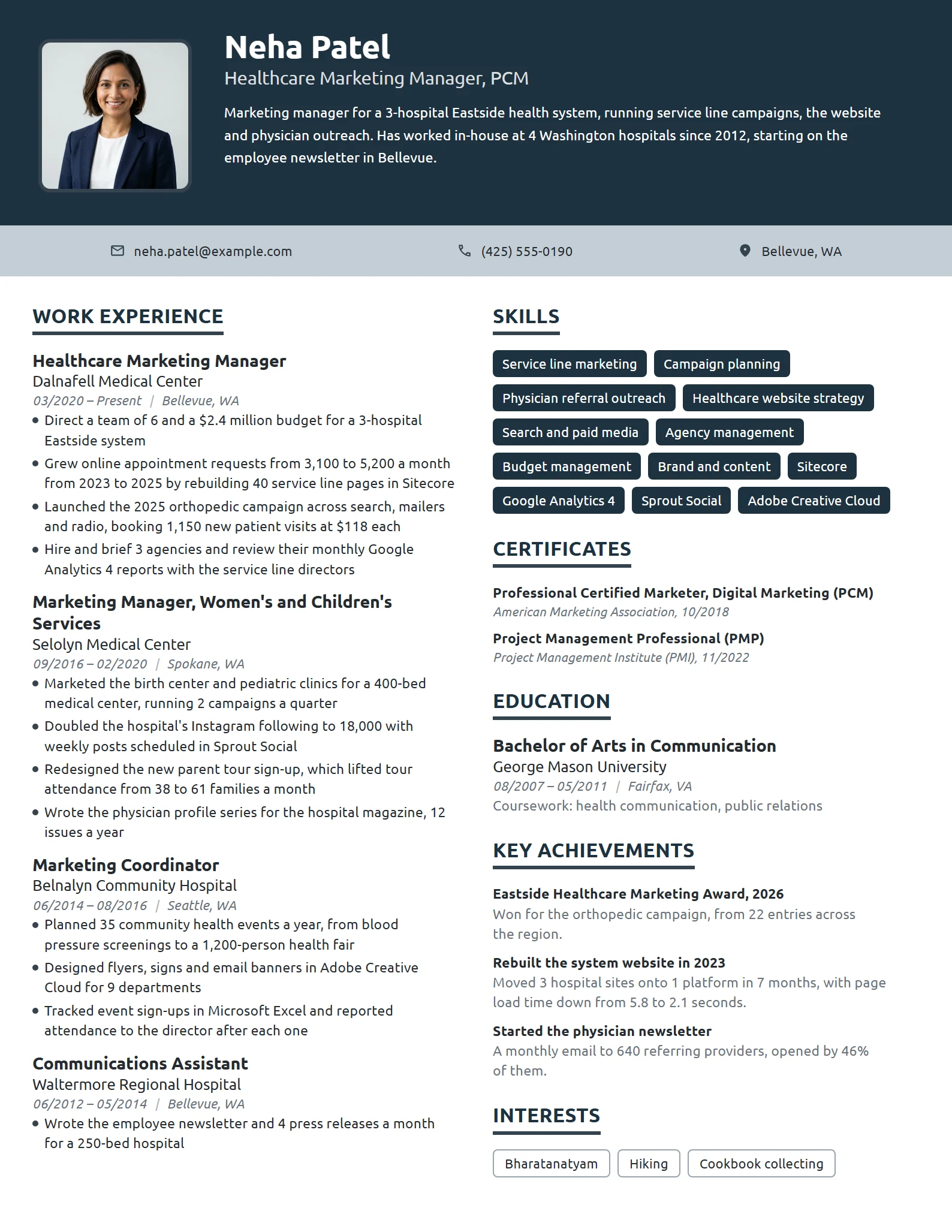 Healthcare Marketing Manager resume example