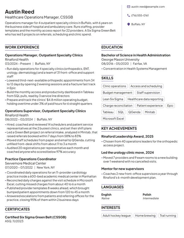 Healthcare resume example