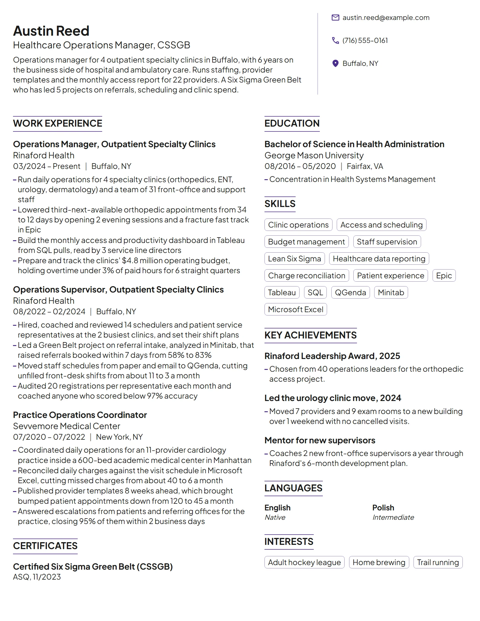 Healthcare resume example