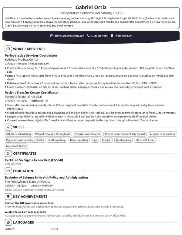 Mid-Level Healthcare Coordinator resume example