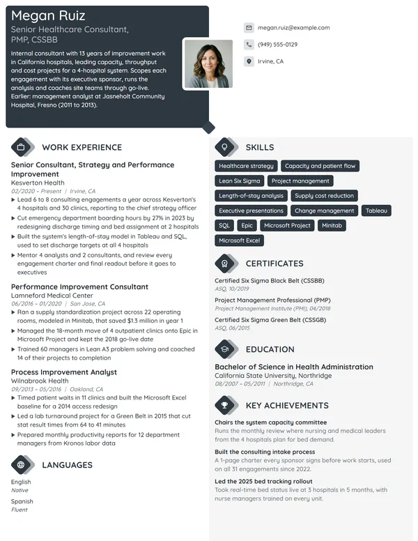 Senior Healthcare Consultant resume example