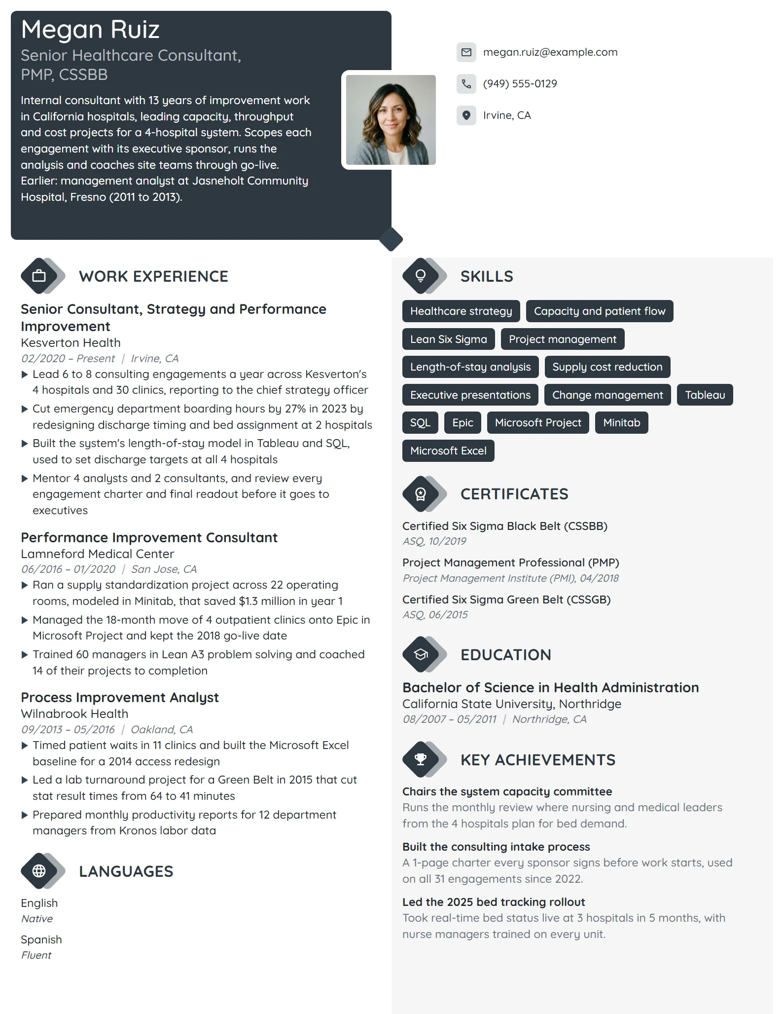 Senior Healthcare Consultant resume example