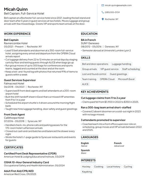 Bell Captain resume example
