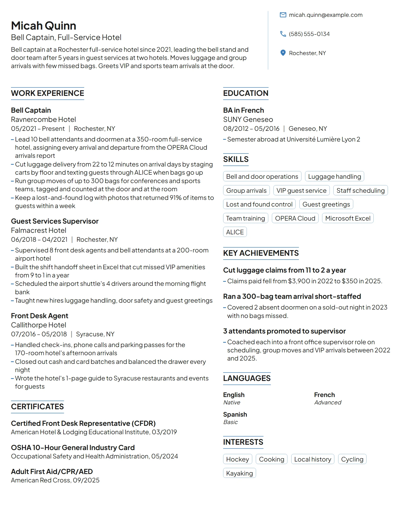 Bell Captain resume example