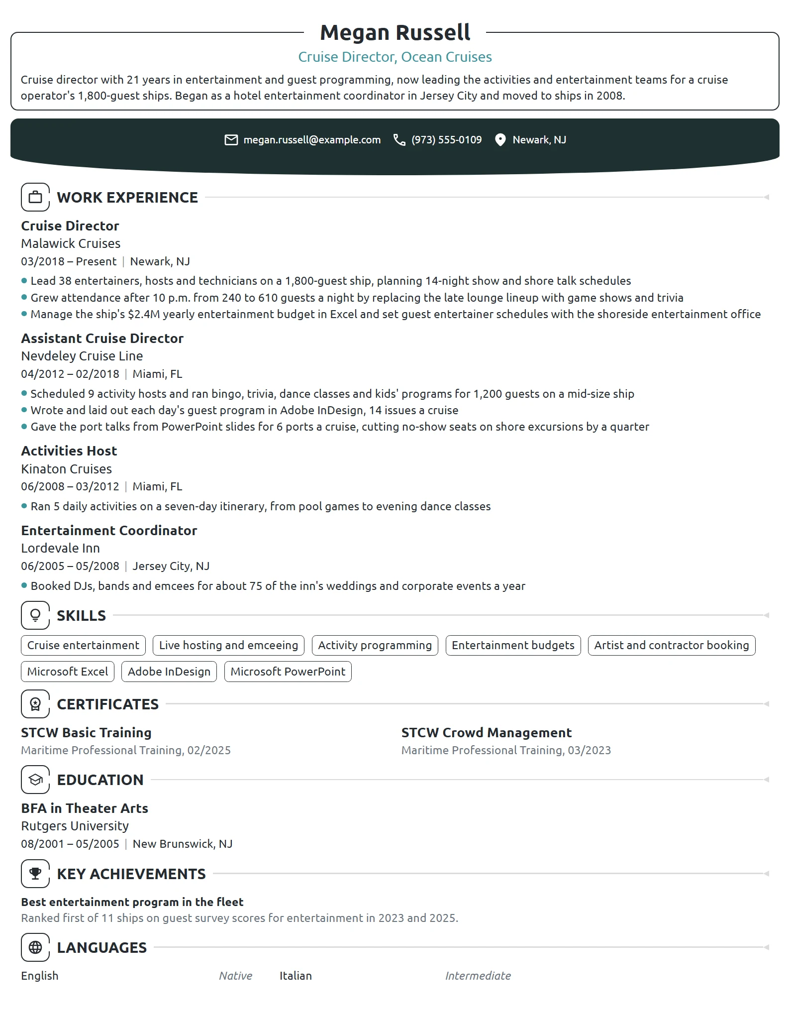 Cruise Director resume example