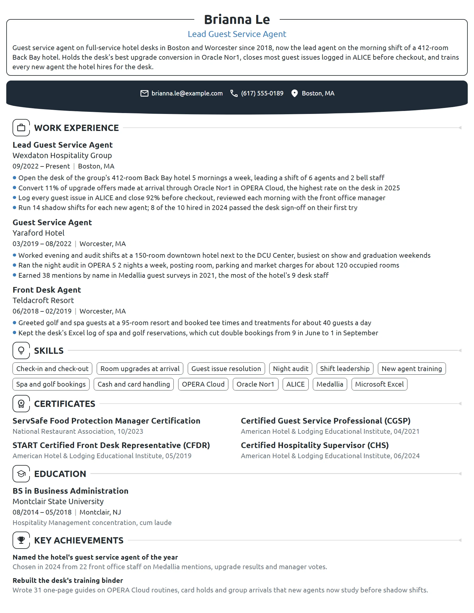 Guest Service Agent resume example