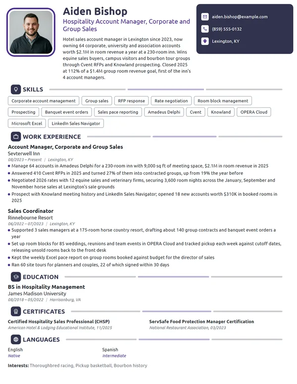 Hospitality Account Manager resume example