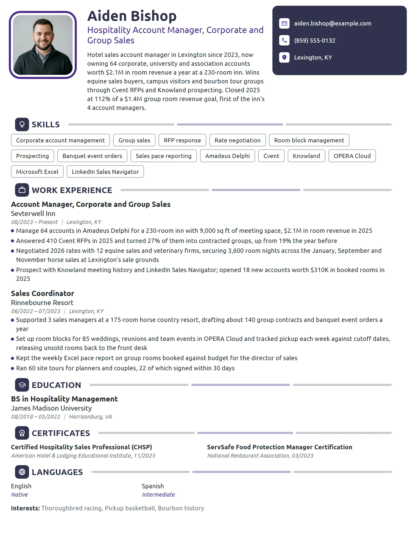 Hospitality Account Manager resume example