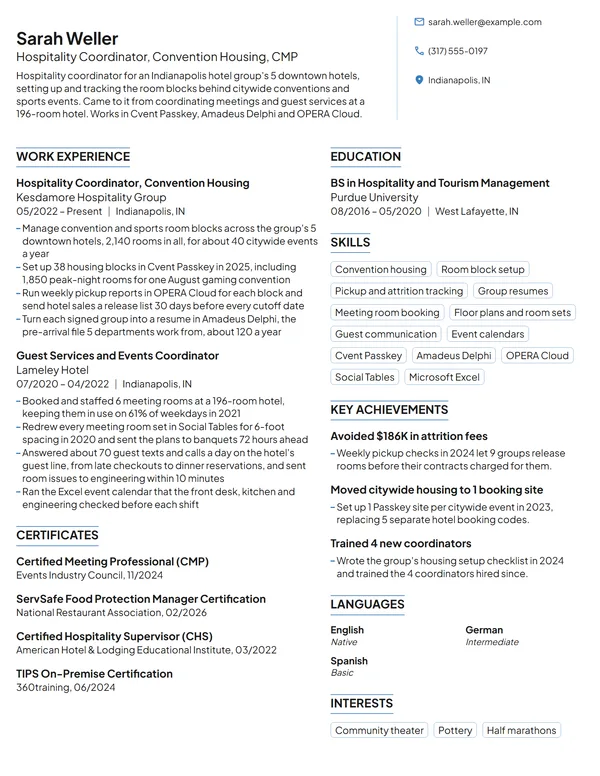Hospitality Coordinator resume example