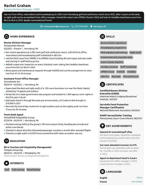 Hospitality resume example