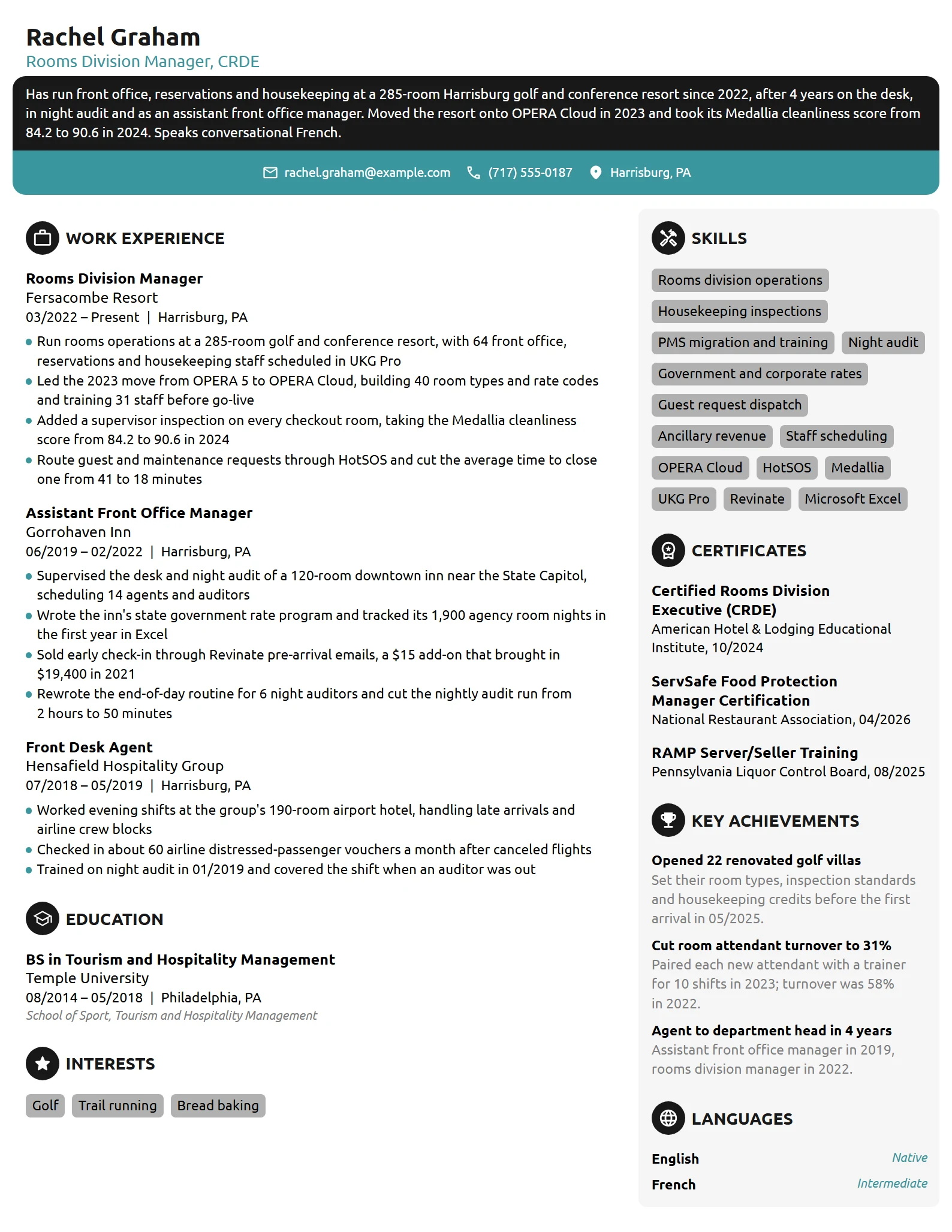 Hospitality resume example