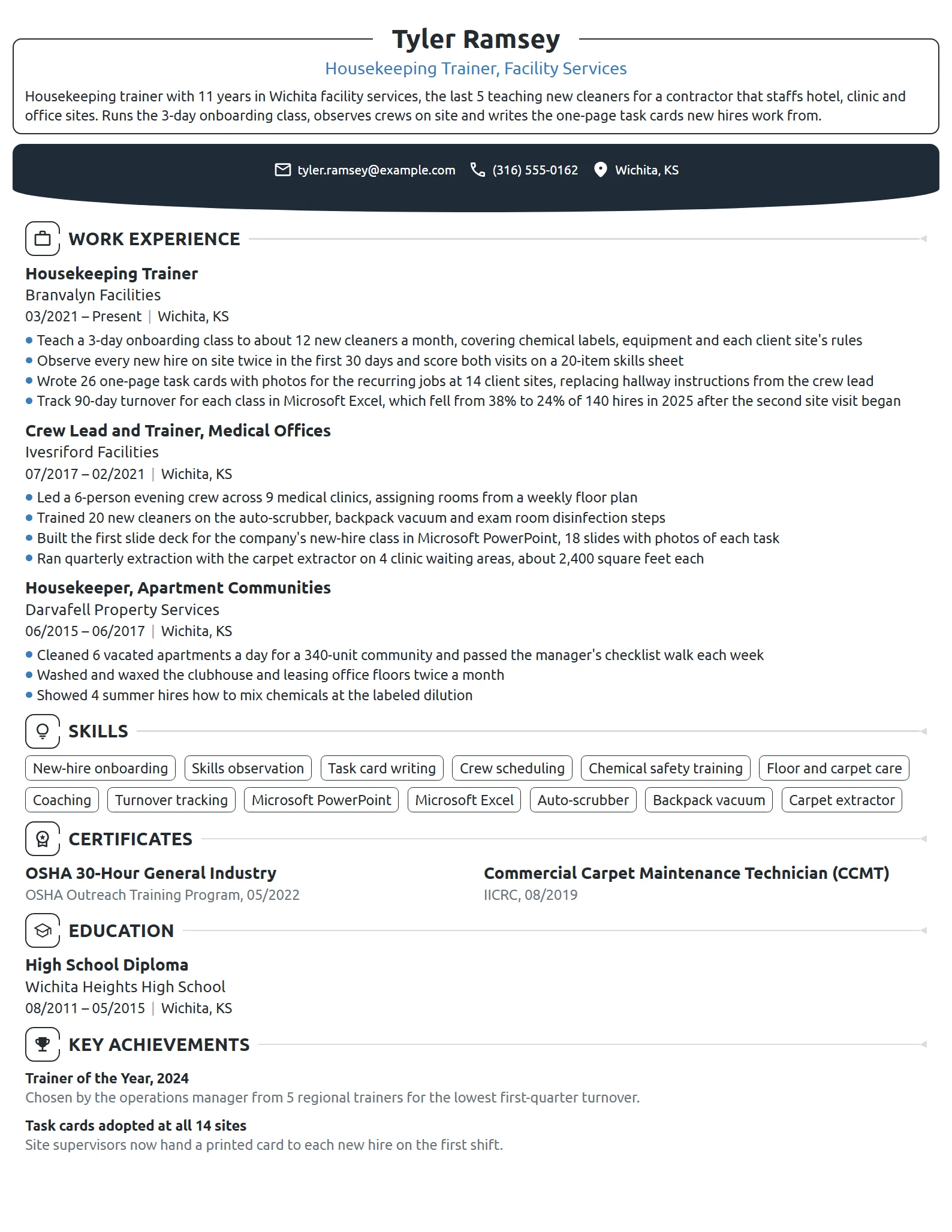 Housekeeping Trainer resume example