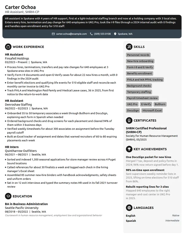 HR Assistant resume example