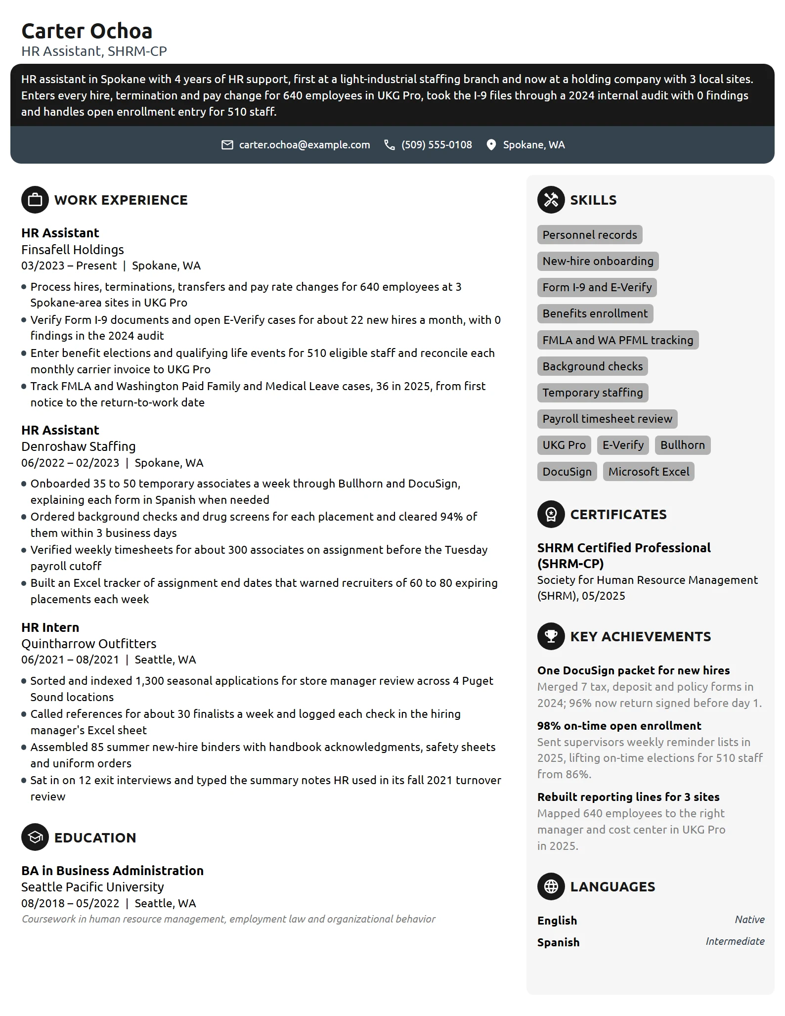 HR Assistant resume example