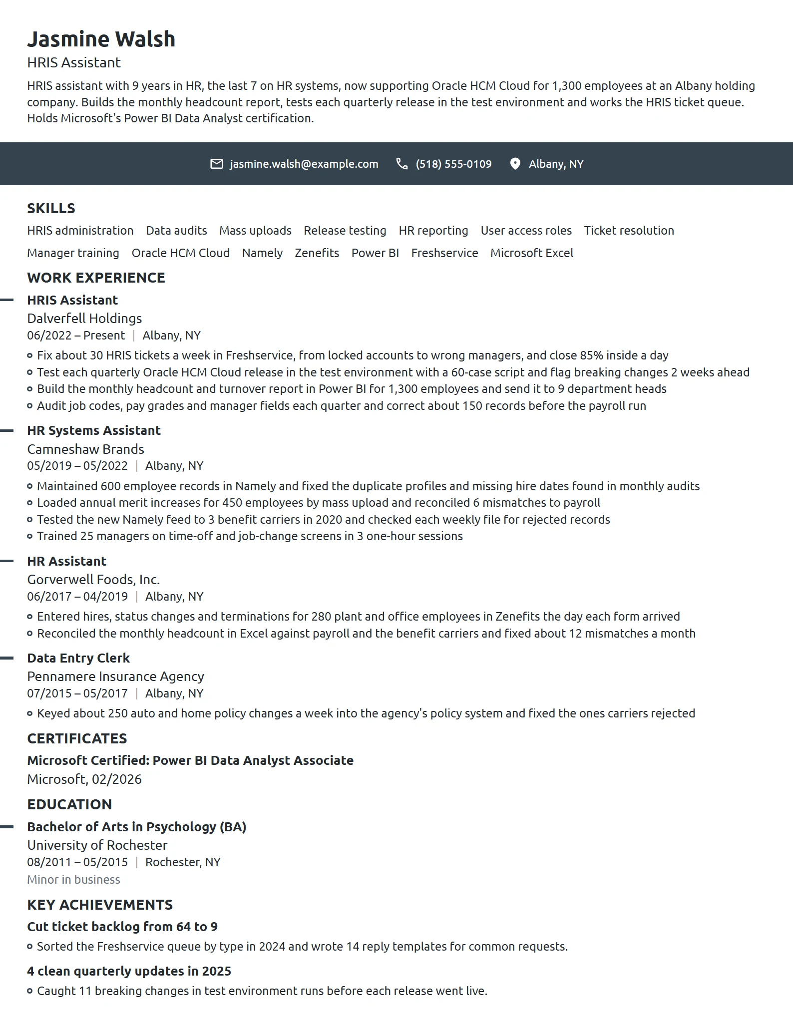 HRIS Assistant resume example