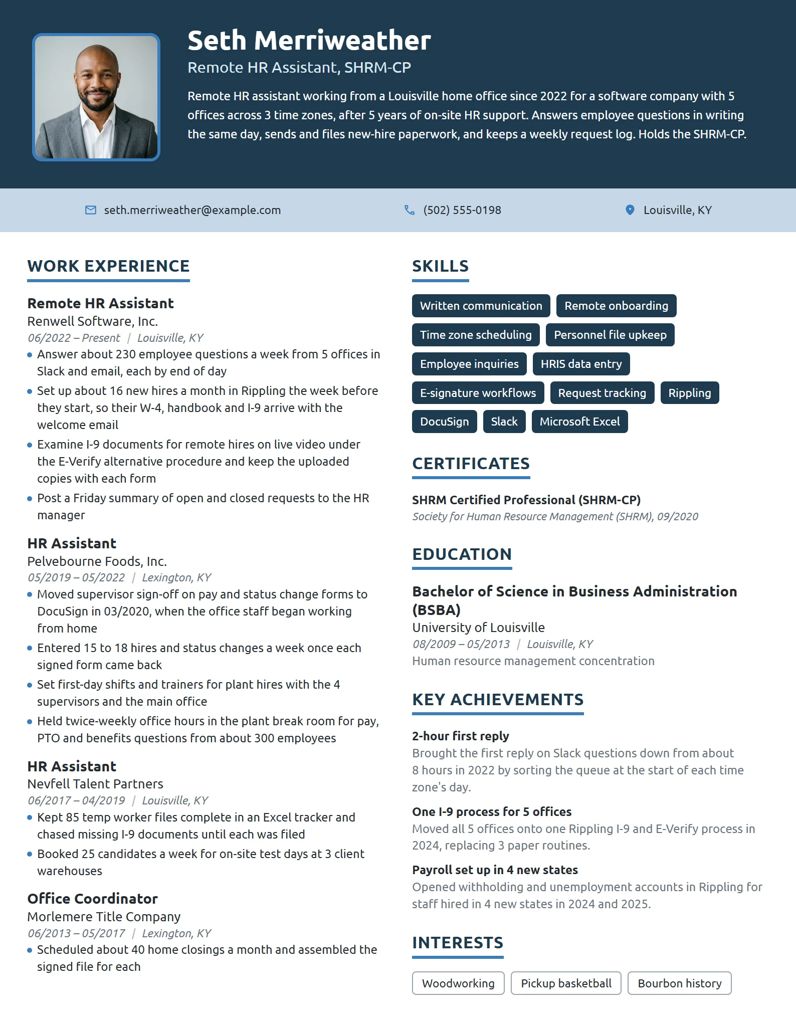Remote HR Assistant resume example