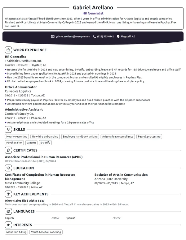 Career Change HR Generalist resume example