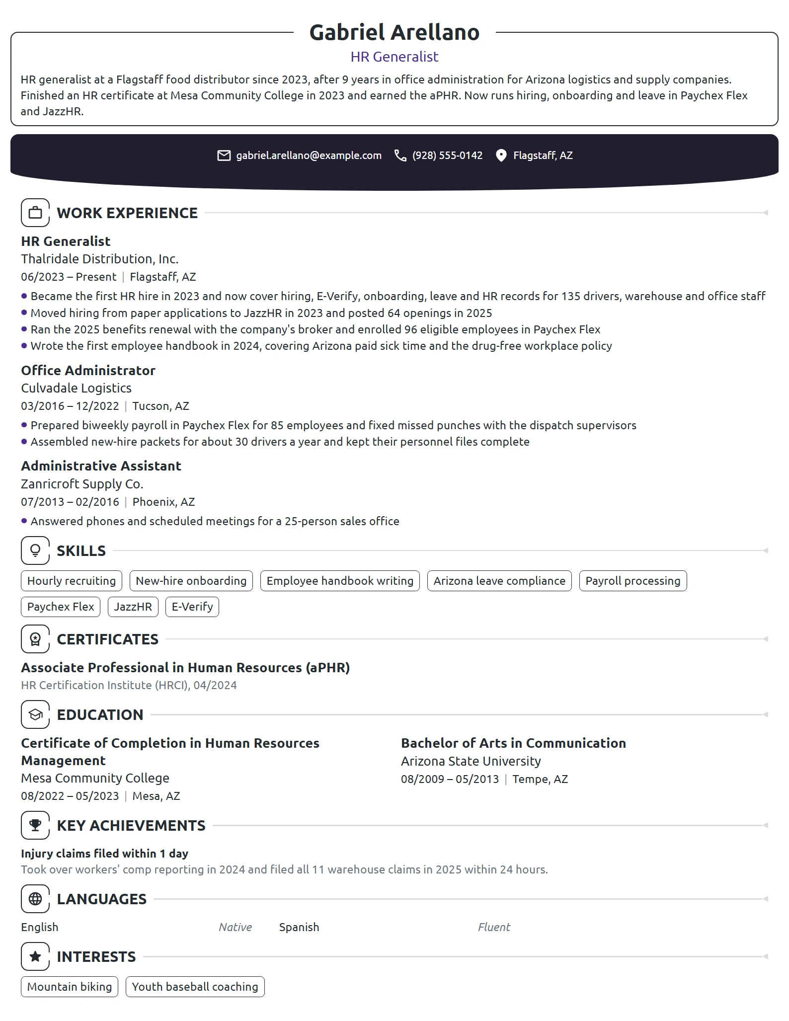 Career Change HR Generalist resume example