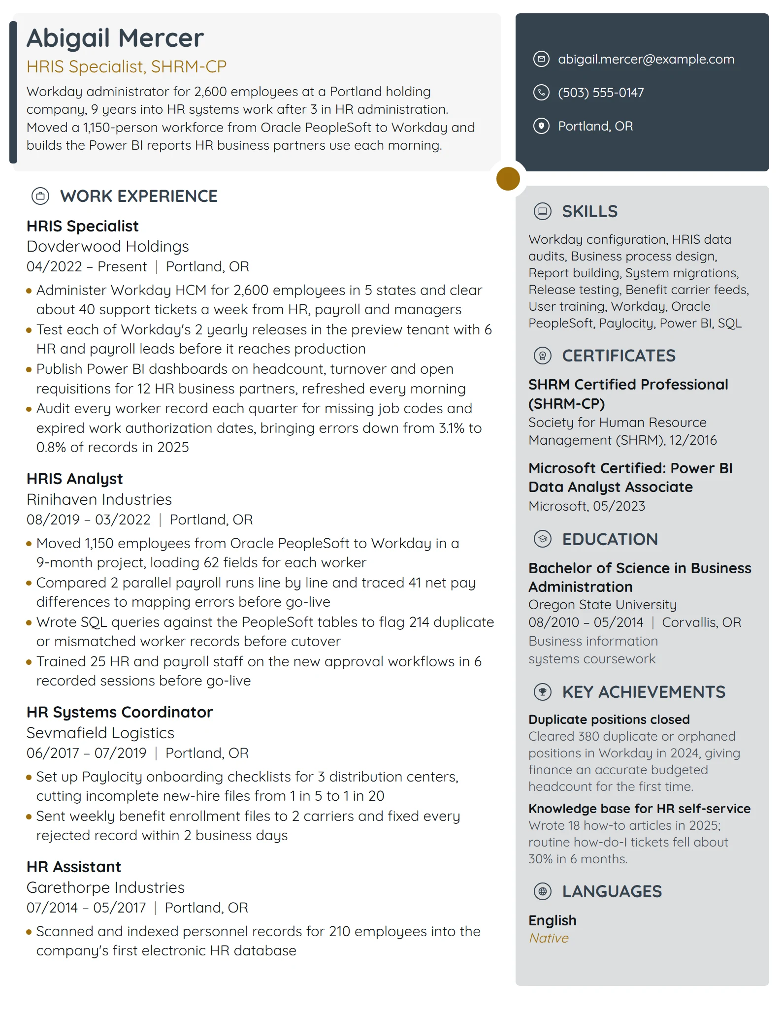 HRIS Specialist resume example