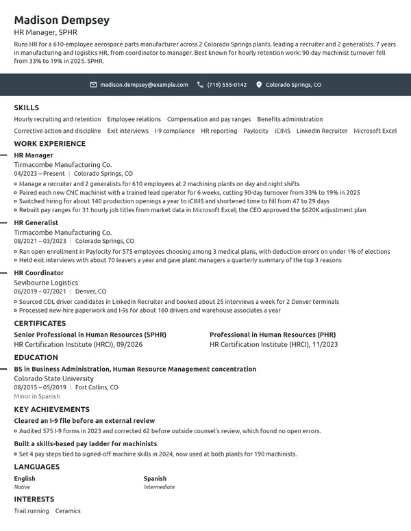 HR Manager resume example
