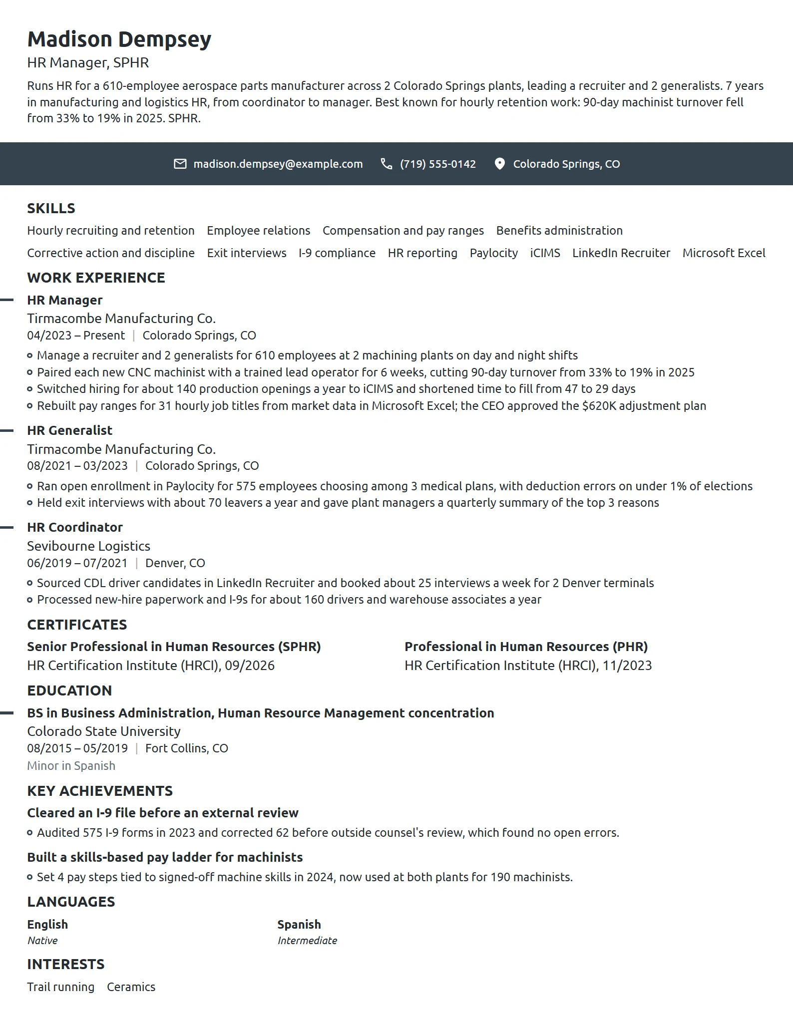 HR Manager resume example