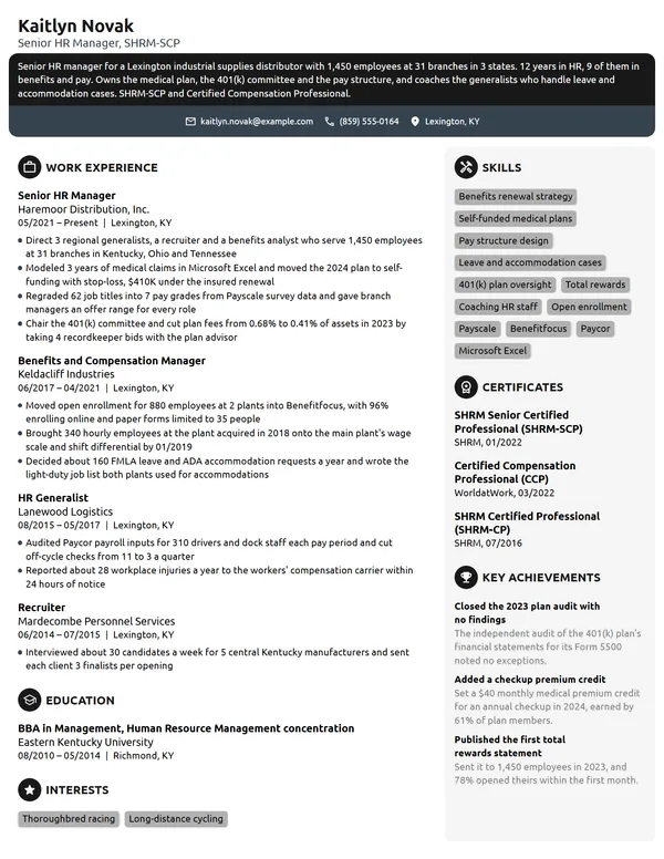 Senior HR Manager resume example